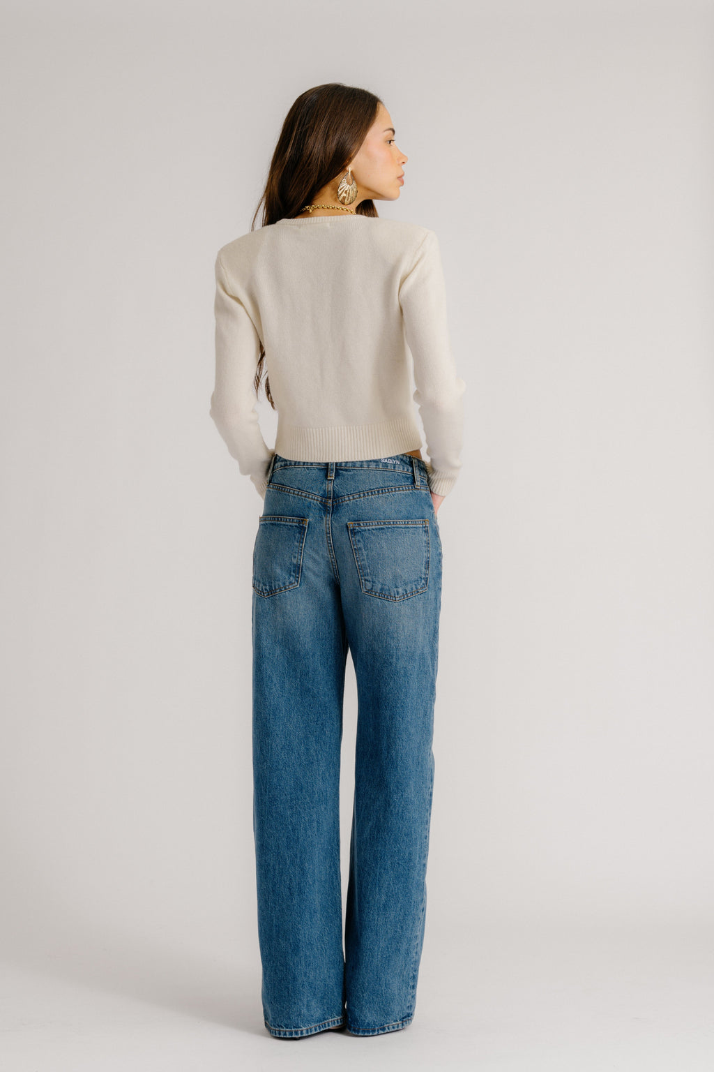 EMILIA SHOULDER PAD CASHMERE CARDIGAN | GARDENIA
