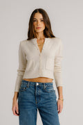 EMILIA SHOULDER PAD CASHMERE CARDIGAN | GARDENIA