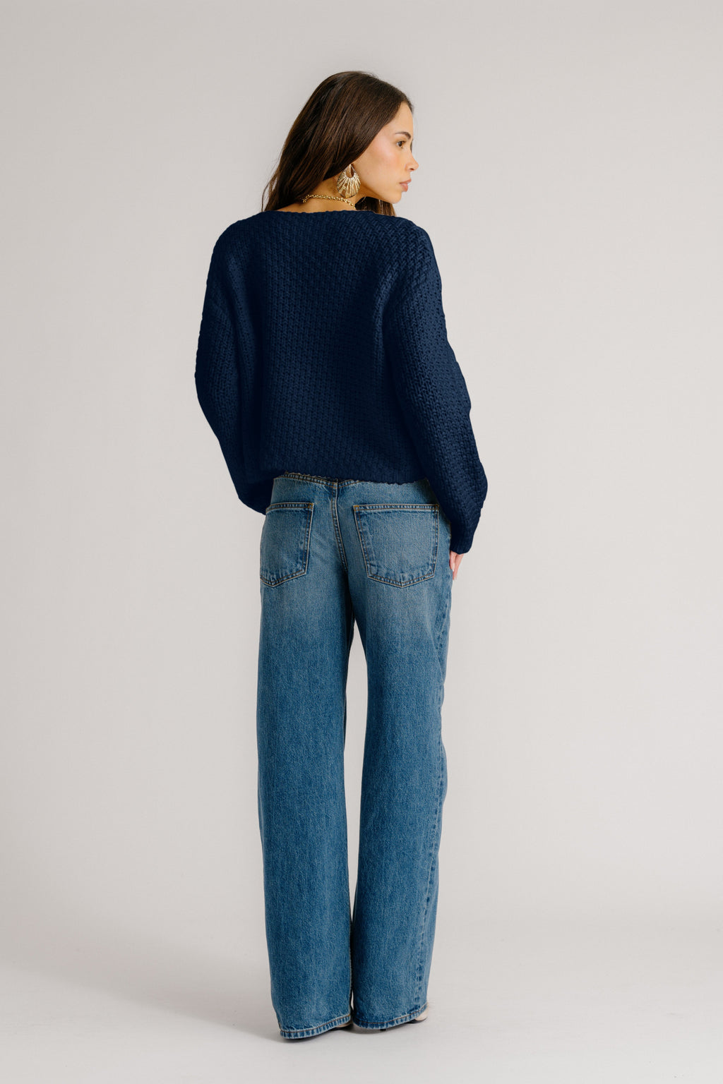 CHARLENE CASHMERE CROPPED WELT POCKET JACKET | MIDNIGHT NAVY