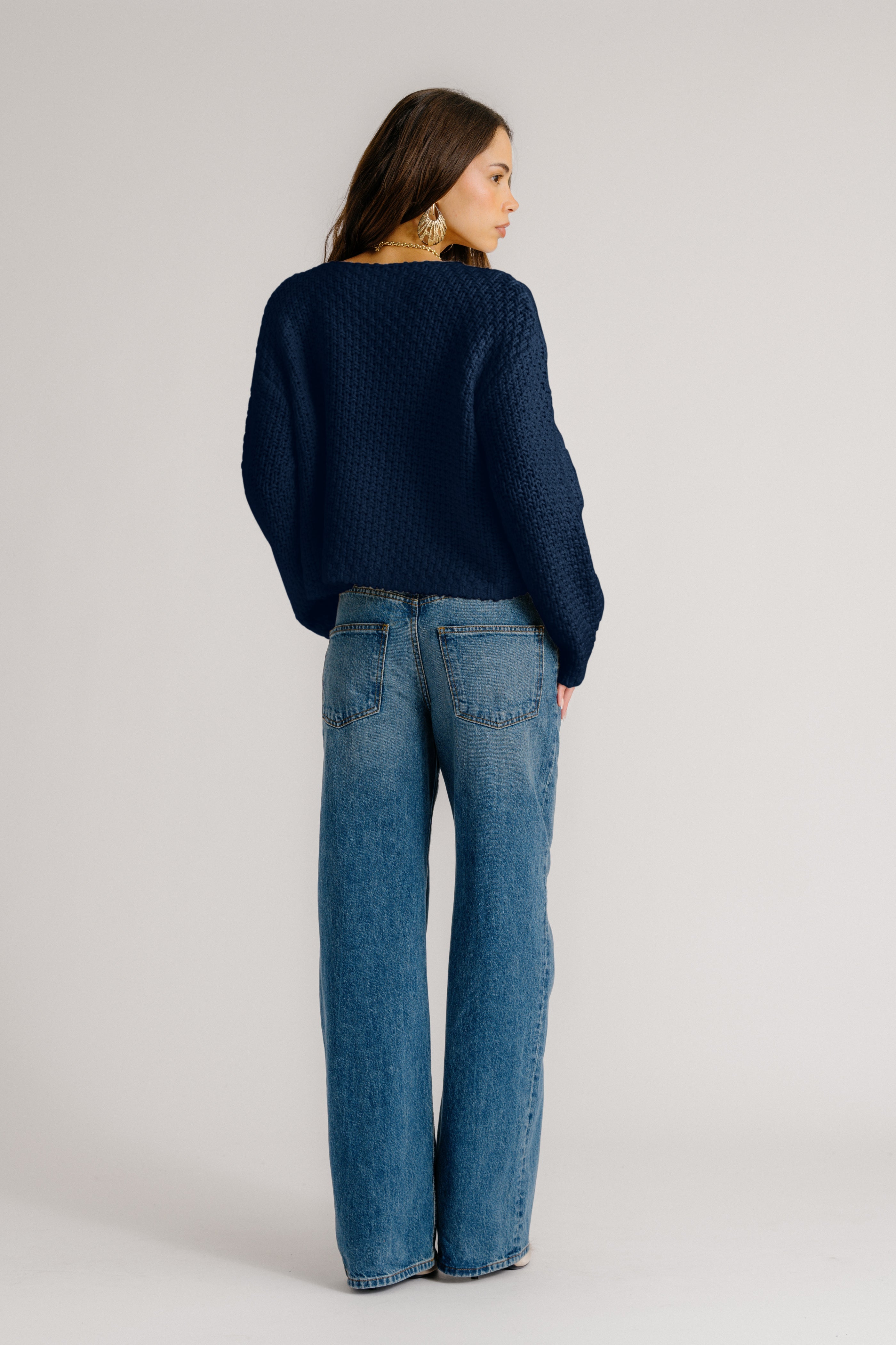 CHARLENE CASHMERE CROPPED WELT POCKET JACKET | MIDNIGHT NAVY