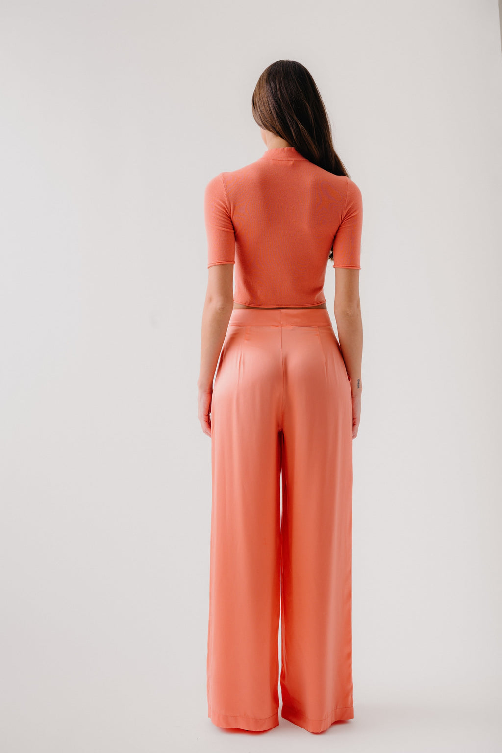 EMBER CASHMERE CROPPED SHORT SLEEVE MOCK NECK | MELON