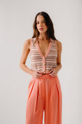 CALLIE STRIPED CASHMERE V-NECK TANK VEST | MELON