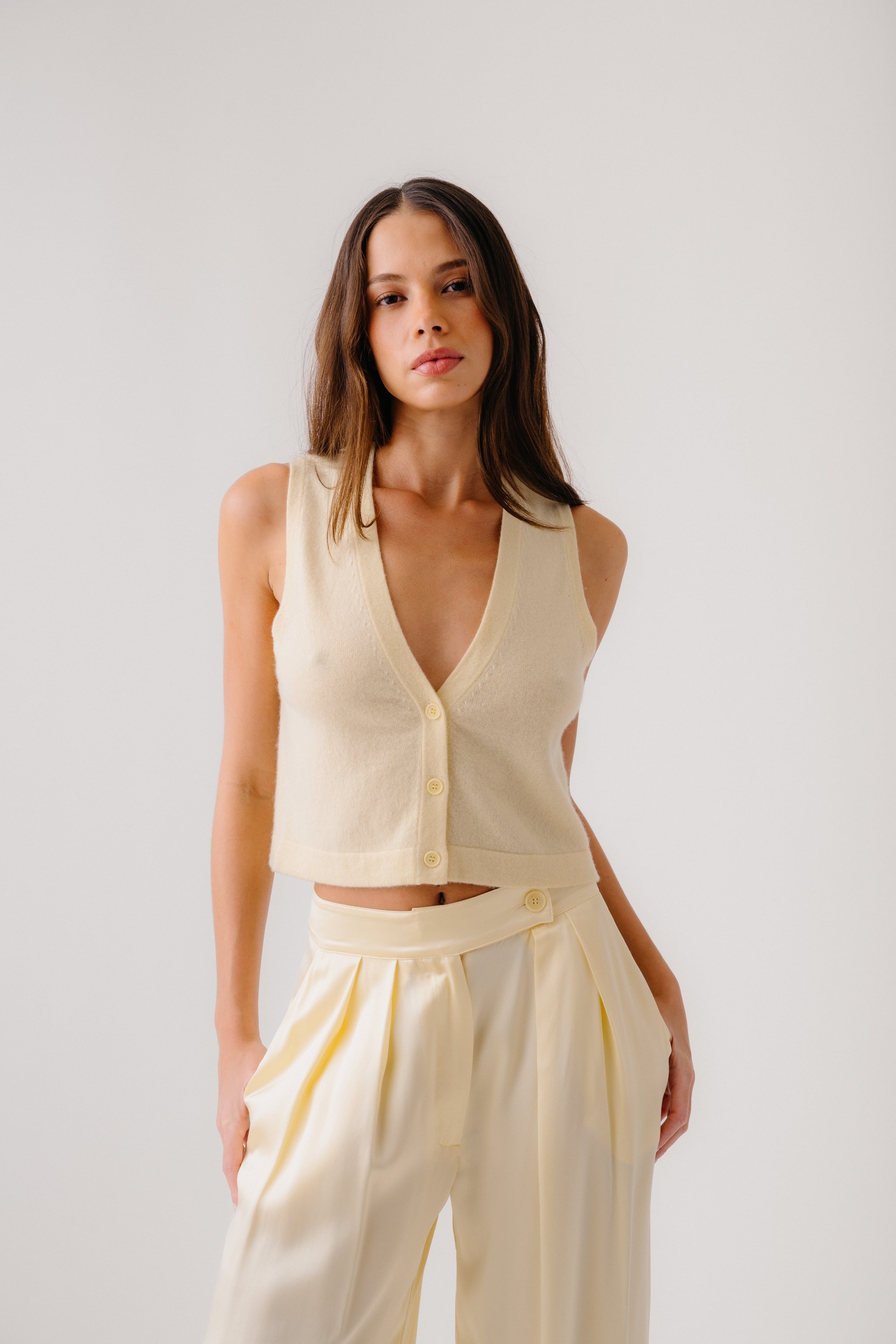 CALLIE CASHMERE V-NECK TANK VEST | BUTTERCUP