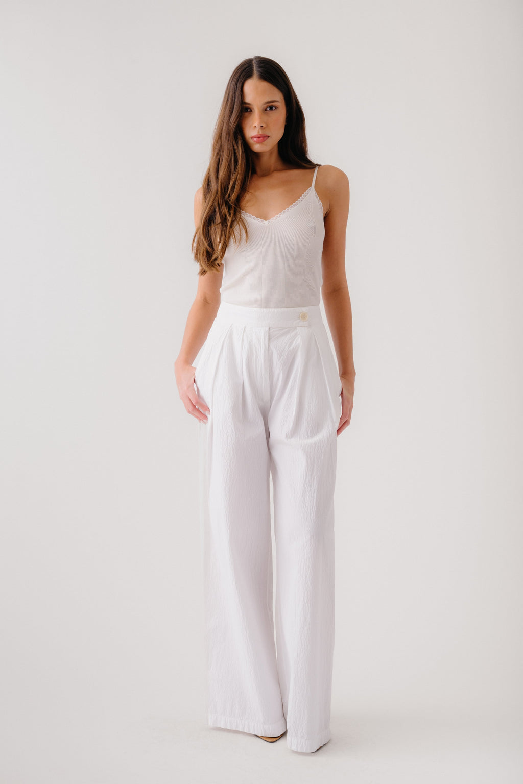 ADA V-NECK CAMI W/ LACE | GARDENIA
