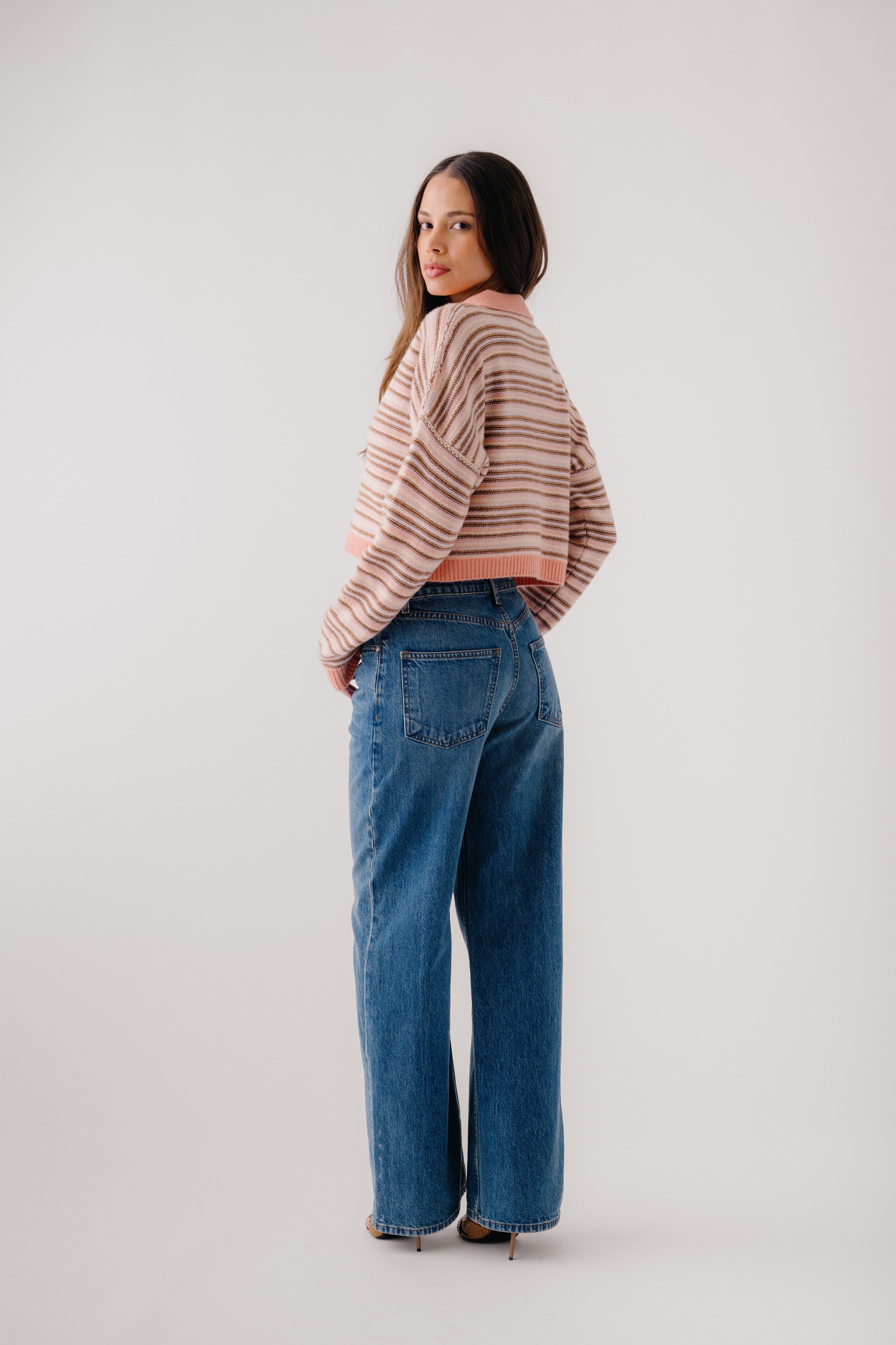 MADDIE CASHMERE CROPPED STRIPE POLO | MELON