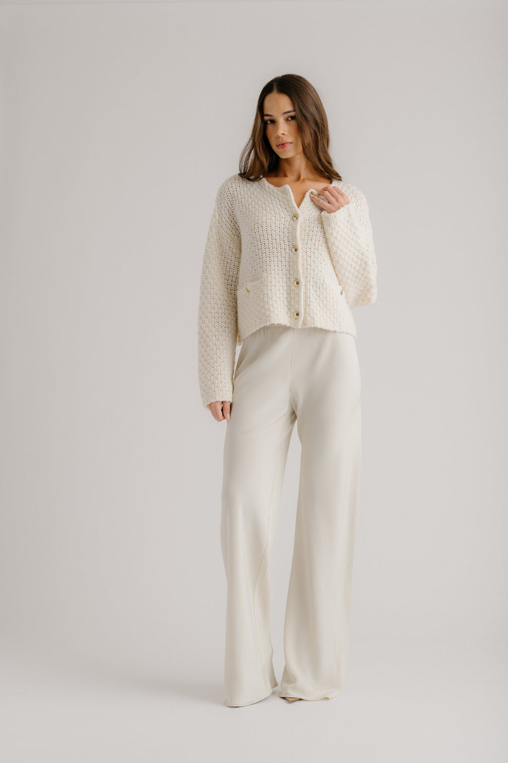 CHARLENE CROPPED WELT POCKET CASHMERE JACKET | GARDENIA