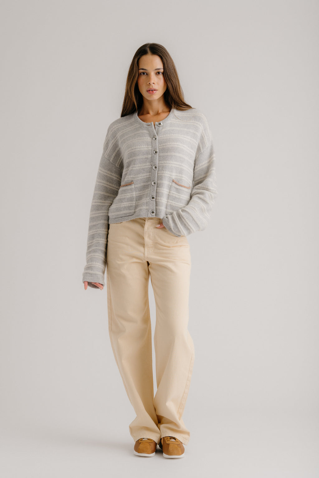 DIXIE CASHMERE CARDIGAN WITH POCKETS | FOGGY MULTI