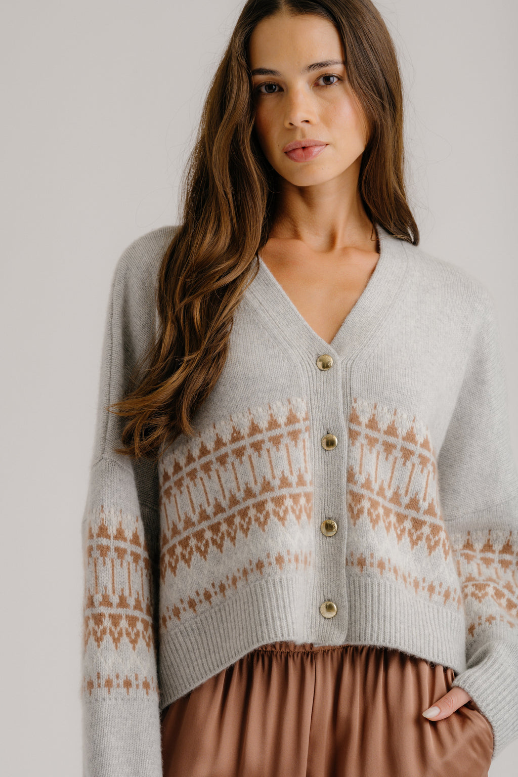 ELLIOT BOXY CROPPED CASHMERE FAIR ISLE CARDIGAN | FOGGY MULTI