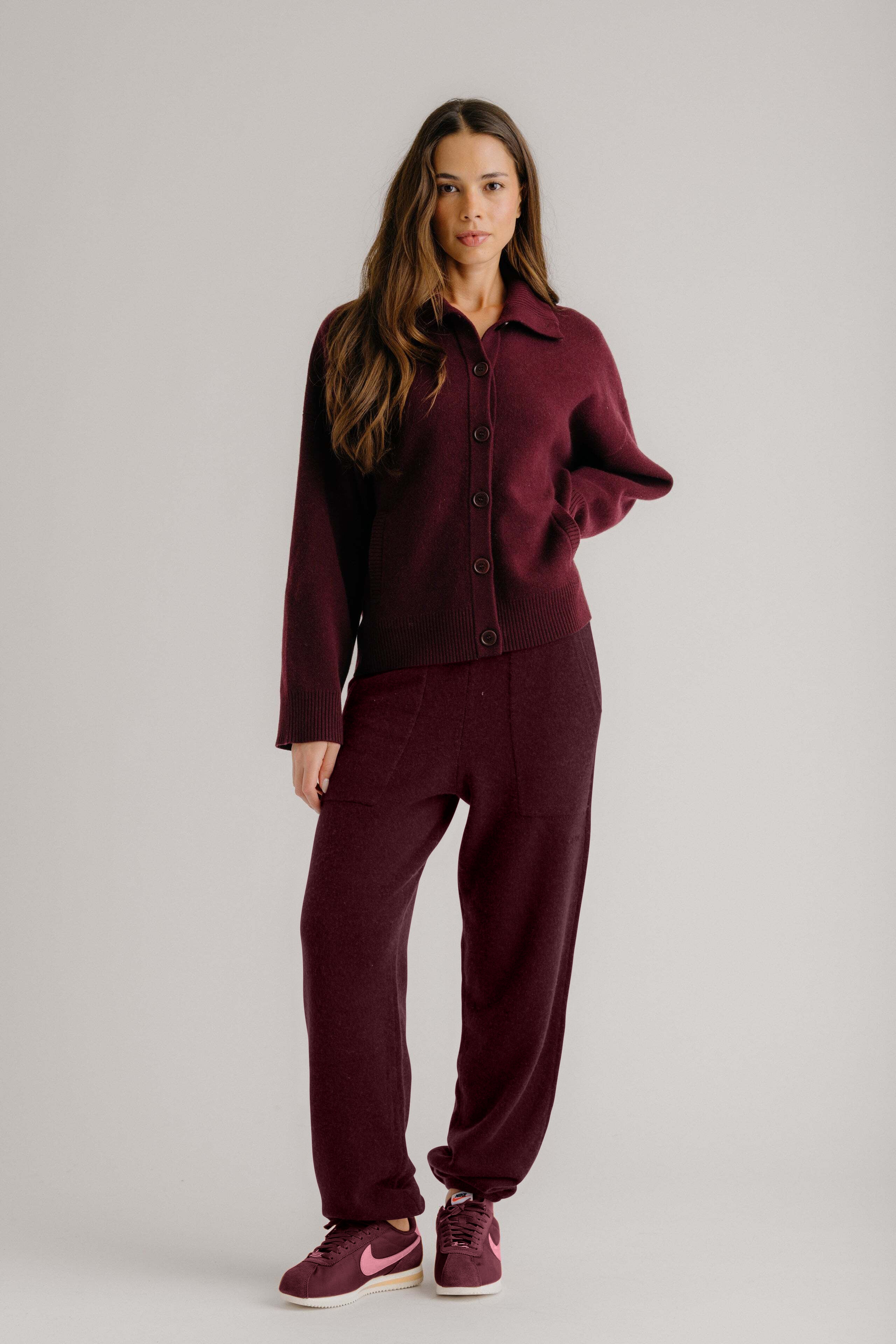 LILOU RELAXED BUTTON UP JACKET | BORDEAUX