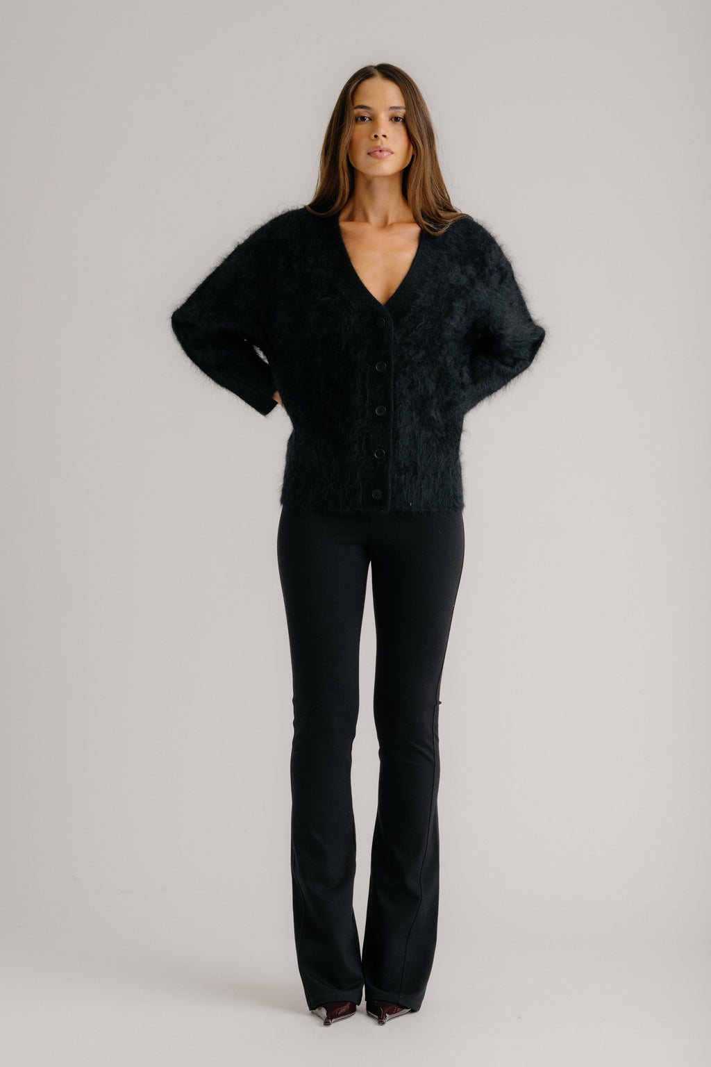 TISCH SLOUCHY BRUSHED CASHMERE CARDIGAN | BLACK