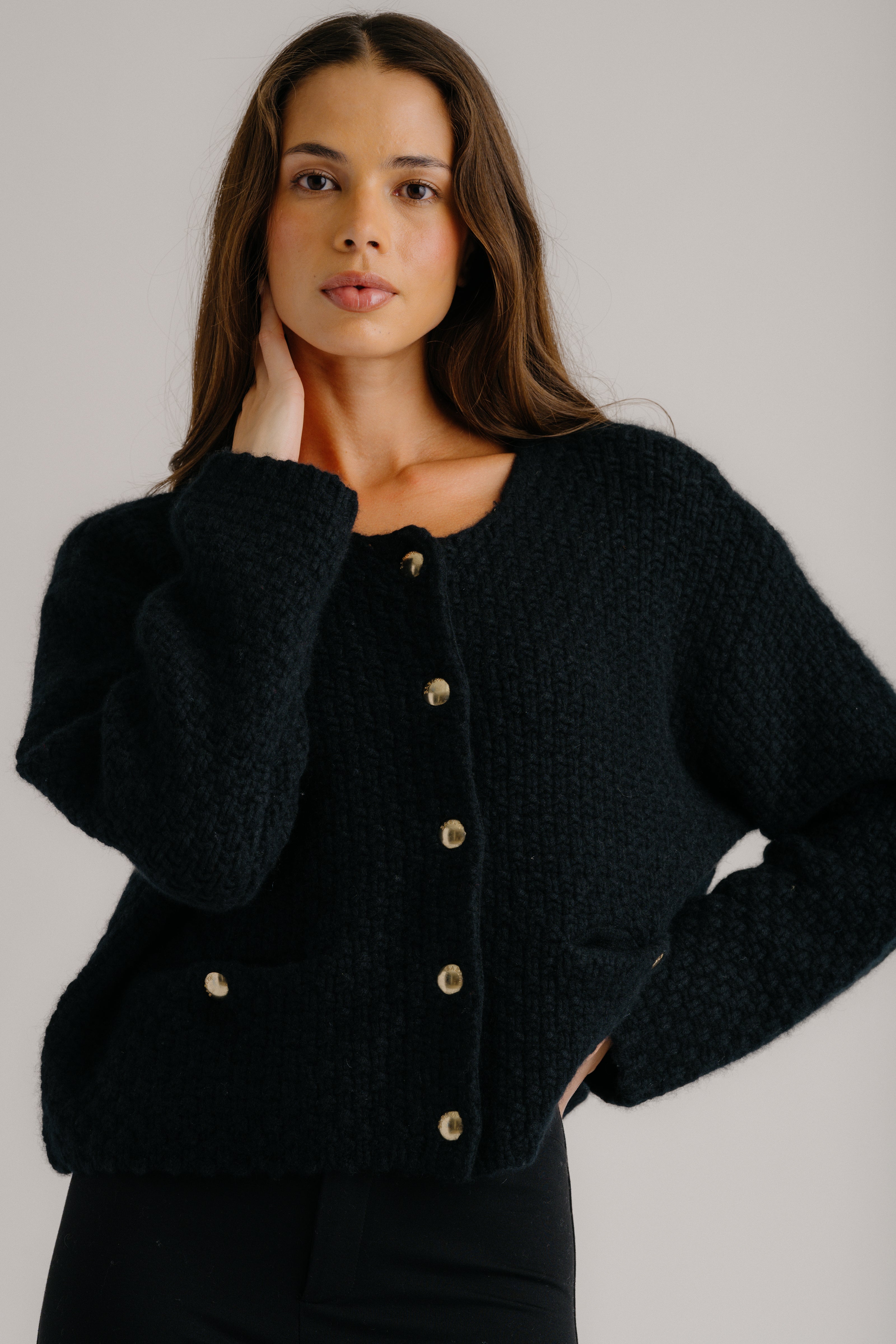 CHARLENE CROPPED WELT POCKET CASHMERE JACKET | BLACK