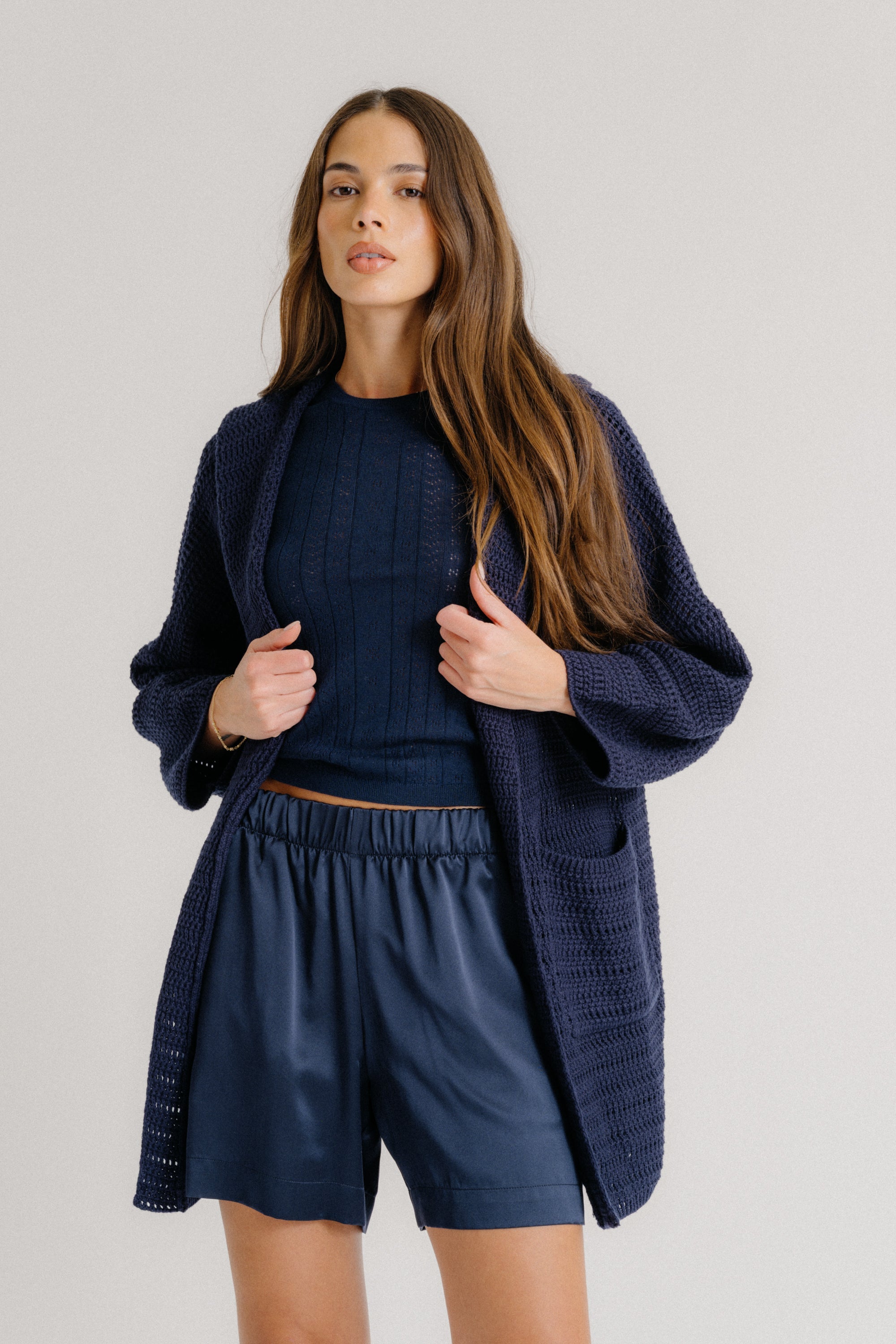 SHAINE HOODED PATCH POCKET CARDIGAN | MIDNIGHT NAVY