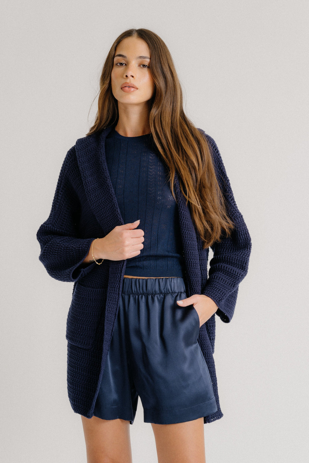 SHAINE HOODED PATCH POCKET CARDIGAN | MIDNIGHT NAVY